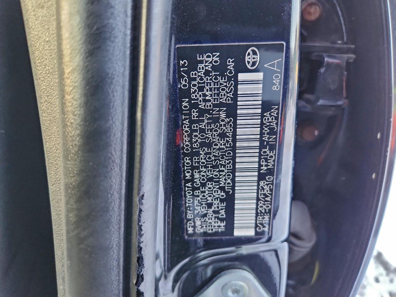 2013 Toyota Prius C VIN: JTDKDTB31D1544853 Lot: 97400025