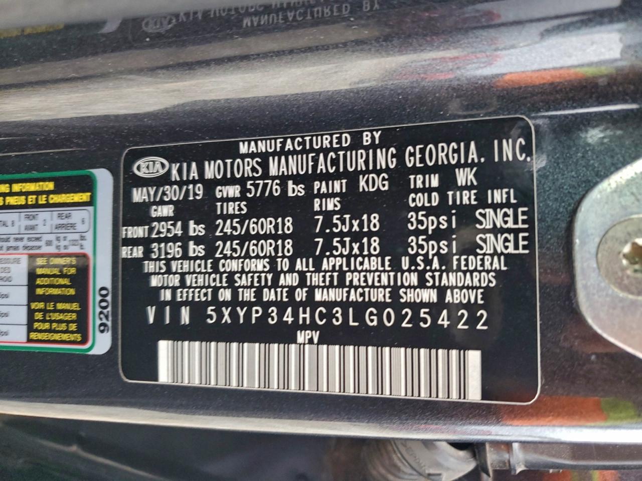 2020 Kia Telluride Ex VIN: 5XYP34HC3LG025422 Lot: 94306405