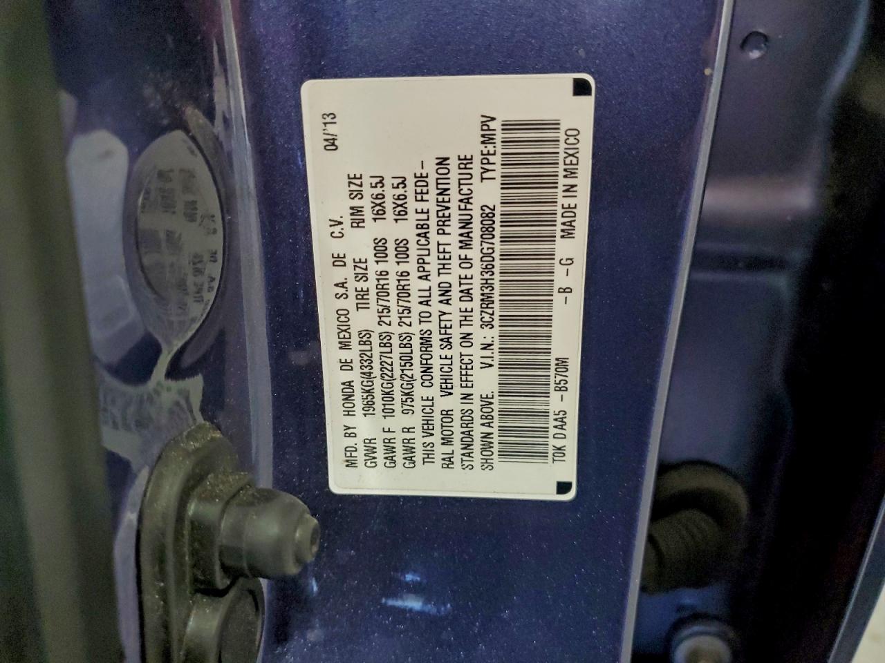 2013 Honda Cr-V Lx VIN: 3CZRM3H36DG708082 Lot: 95684565