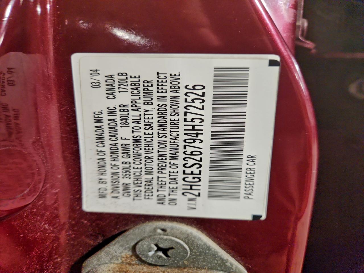 2004 Honda Civic Ex VIN: 2HGES26794H572526 Lot: 94542585