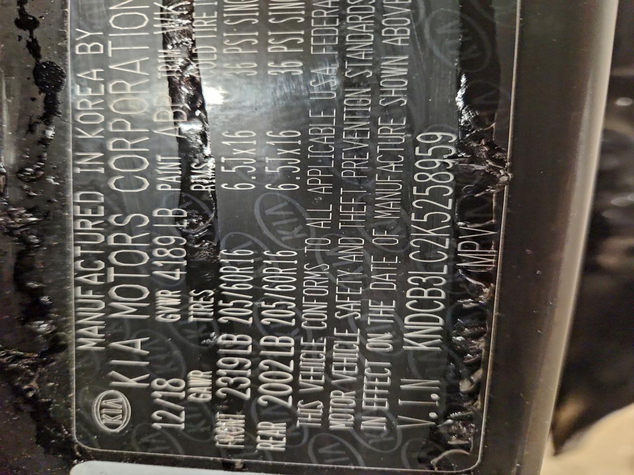 2019 Kia Niro Fe VIN: KNDCB3LC2K5258959 Lot: 94774175