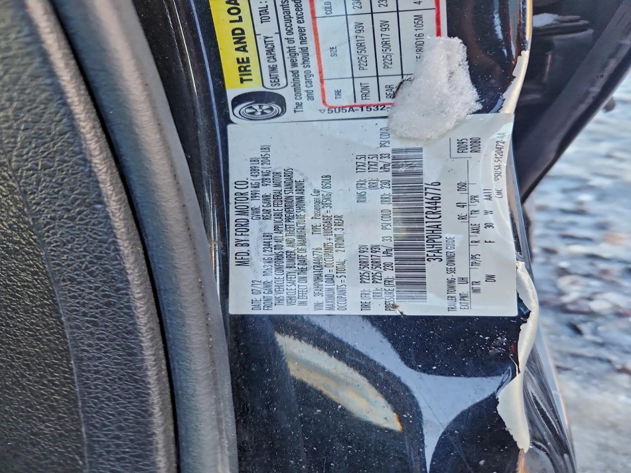 2012 Ford Fusion Se VIN: 3FAHP0HA1CR446776 Lot: 95197655