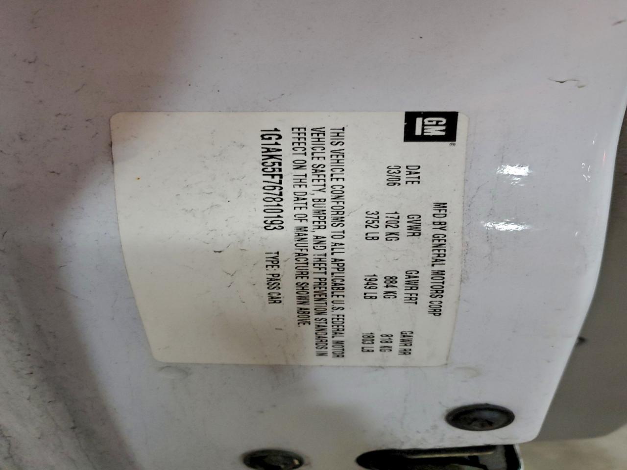 2006 Chevrolet Cobalt Ls VIN: 1G1AK55F767810193 Lot: 94352445