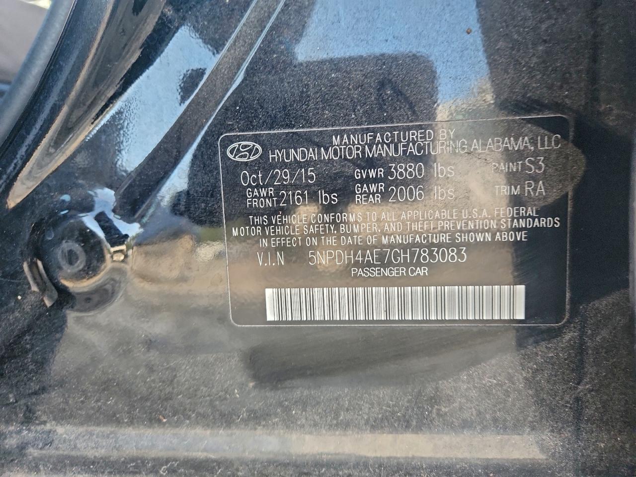 2016 Hyundai Elantra Se VIN: 5NPDH4AE7GH783083 Lot: 96426765