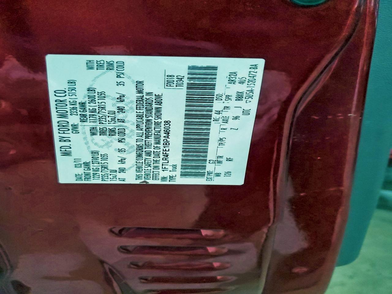 2011 Ford Ranger Super Cab VIN: 1FTLR4FE1BPA46038 Lot: 94054395