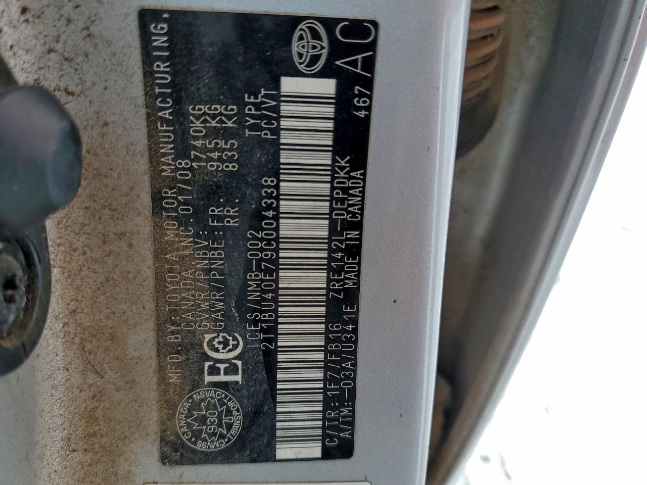 2009 Toyota Corolla Base VIN: 2T1BU40E79C004338 Lot: 95072305