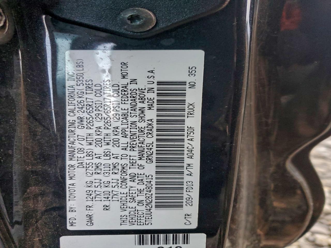 2008 Toyota Tacoma Access Cab VIN: 5TEUU42N28Z480415 Lot: 96396565