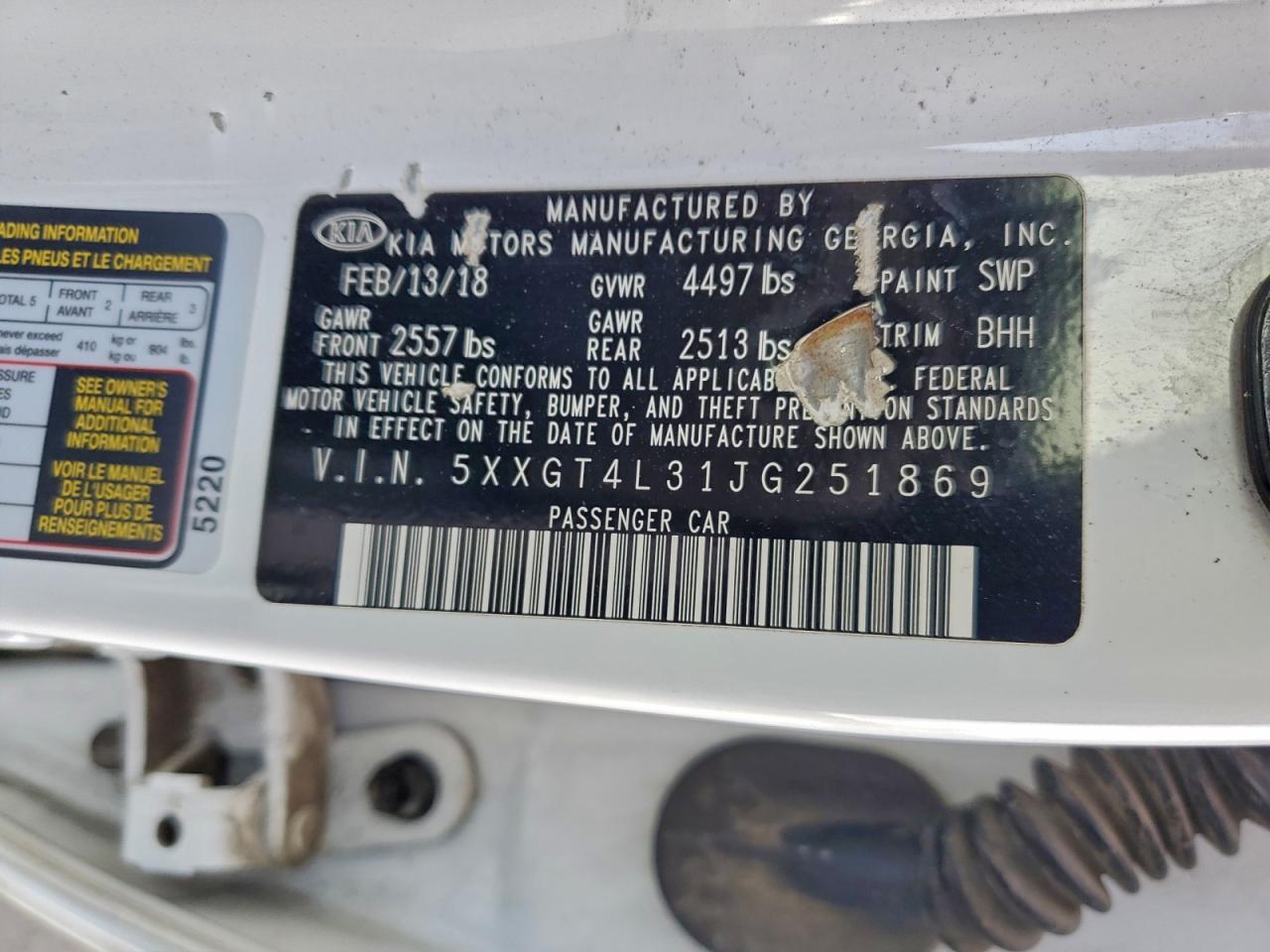 2018 Kia Optima Lx VIN: 5XXGT4L31JG251869 Lot: 95683195