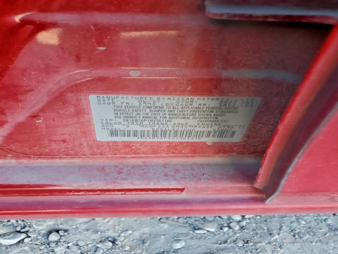 2017 Nissan Sentra S VIN: 3N1AB7AP1HY361146 Lot: 93894645