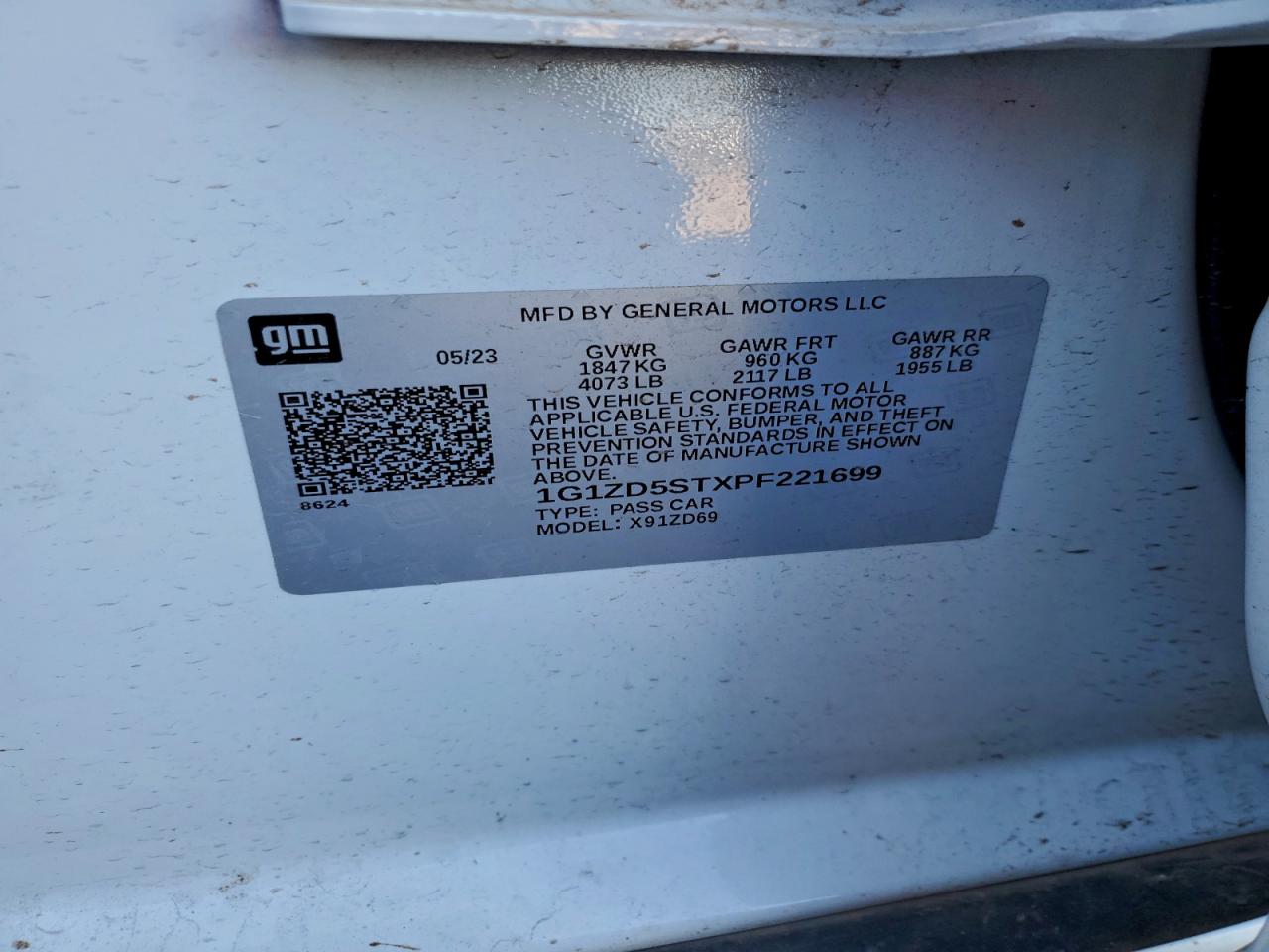 2023 Chevrolet Malibu Lt VIN: 1G1ZD5STXPF221699 Lot: 95082685