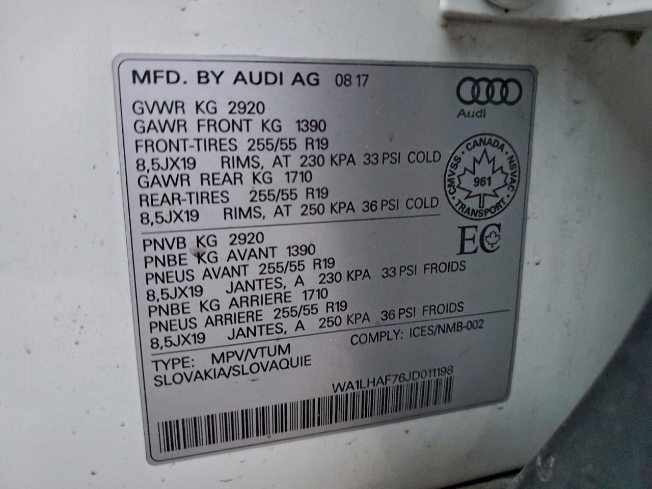 2018 Audi Q7 Premium Plus VIN: WA1LHAF76JD011198 Lot: 94647815