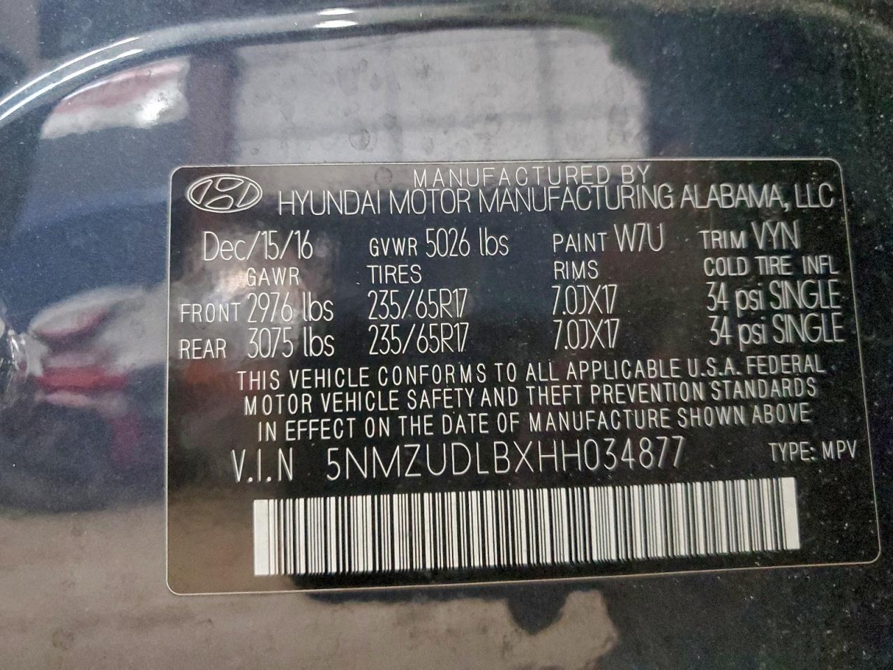 2017 Hyundai Santa Fe Sport VIN: 5NMZUDLBXHH034877 Lot: 96741605