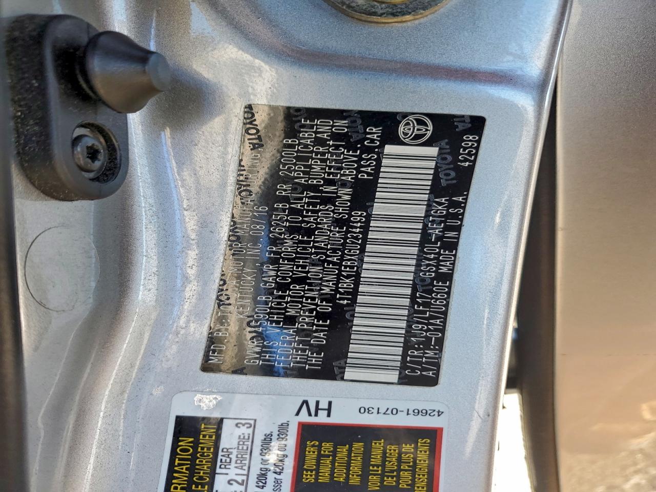 2016 Toyota Avalon Xle VIN: 4T1BK1EBXGU234499 Lot: 94660355