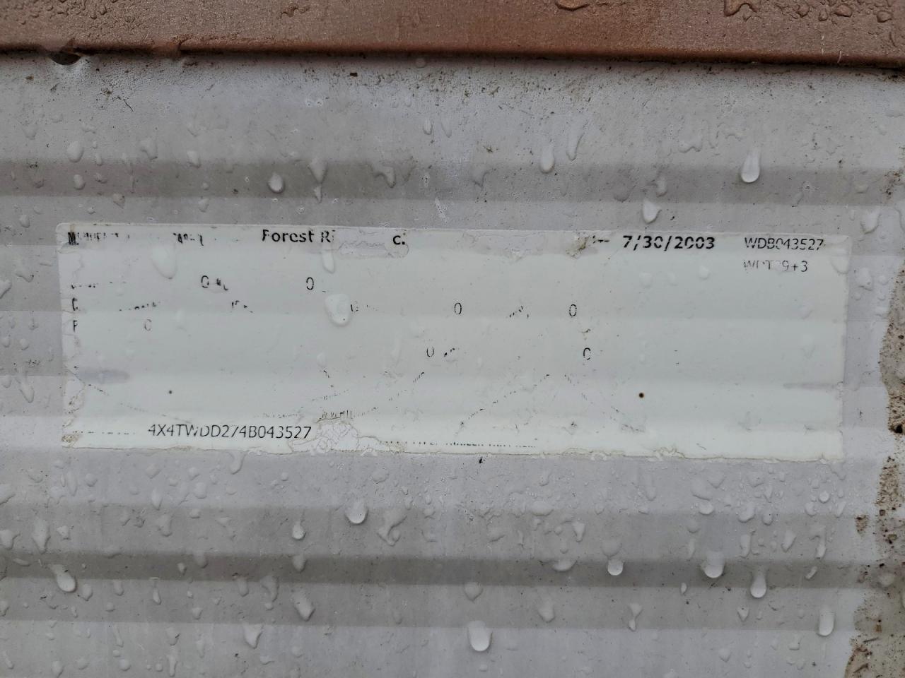 2004 Foresriver Wildwood - Camper VIN: 4X4TWDD274B043527 Lot: 94742055