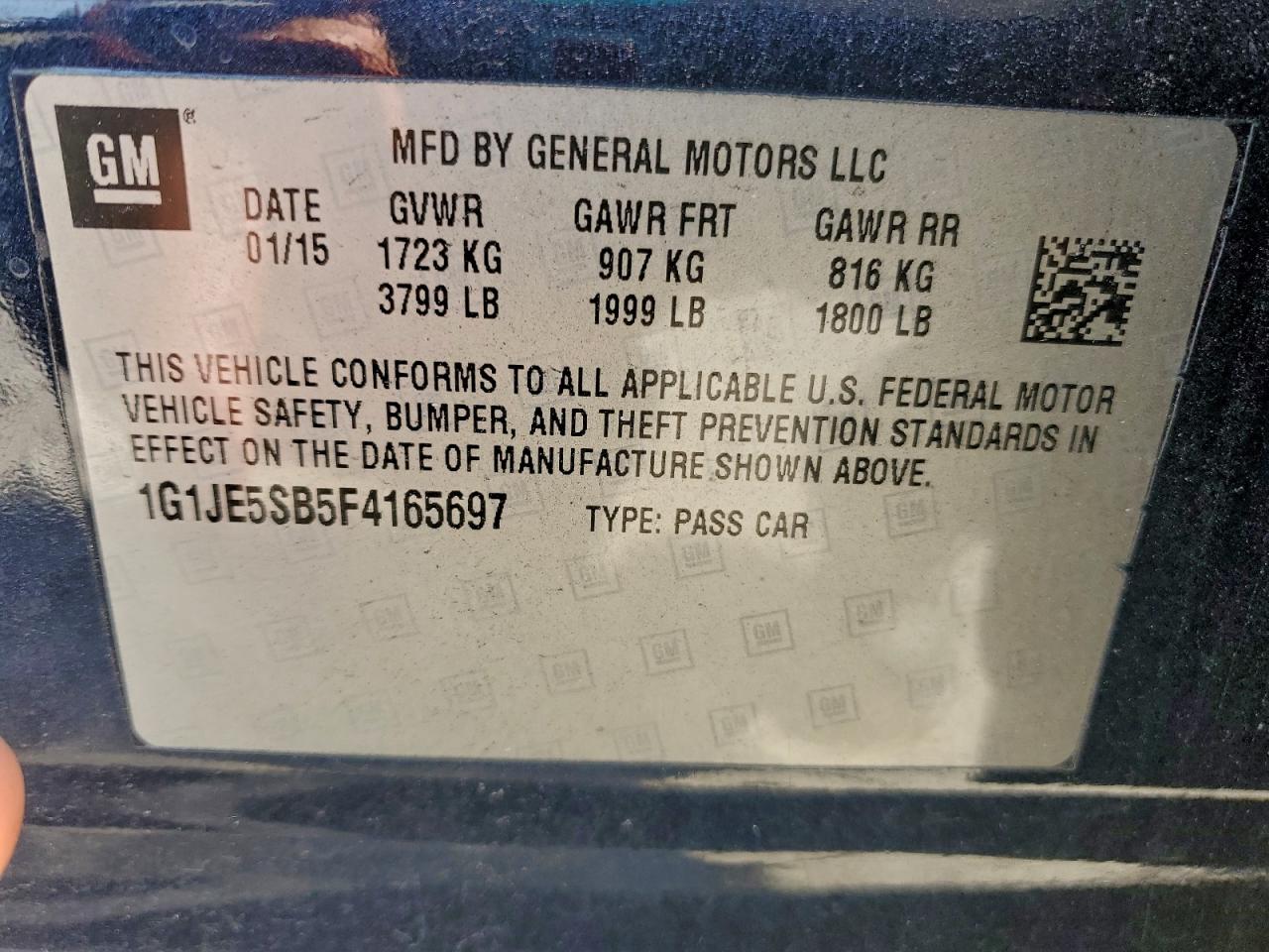 2015 Chevrolet Sonic Ltz VIN: 1G1JE5SB5F4165697 Lot: 85442735