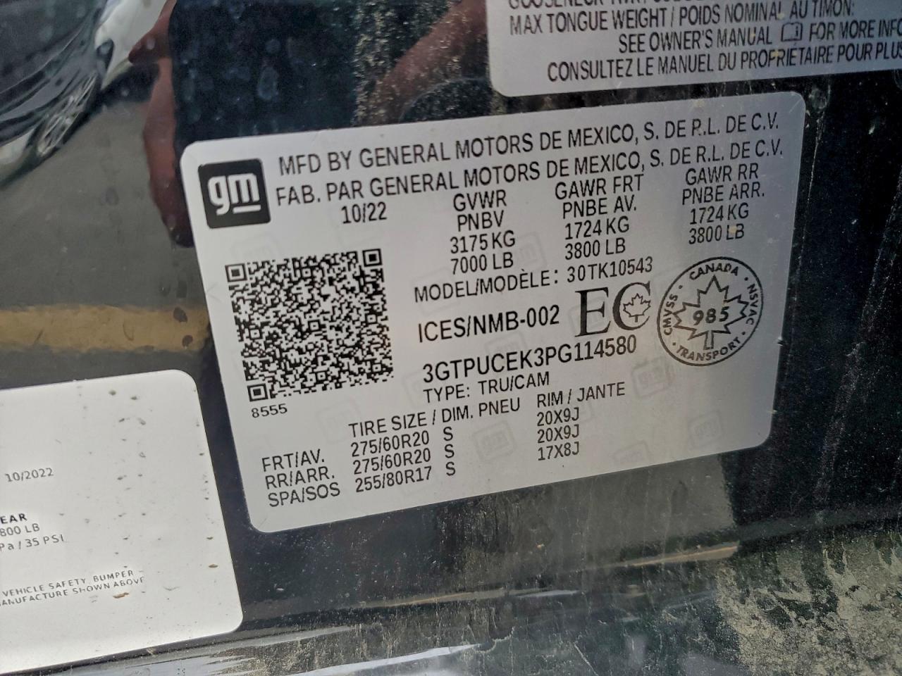 2023 GMC Sierra K1500 Elevation VIN: 3GTPUCEK3PG114580 Lot: 96148855