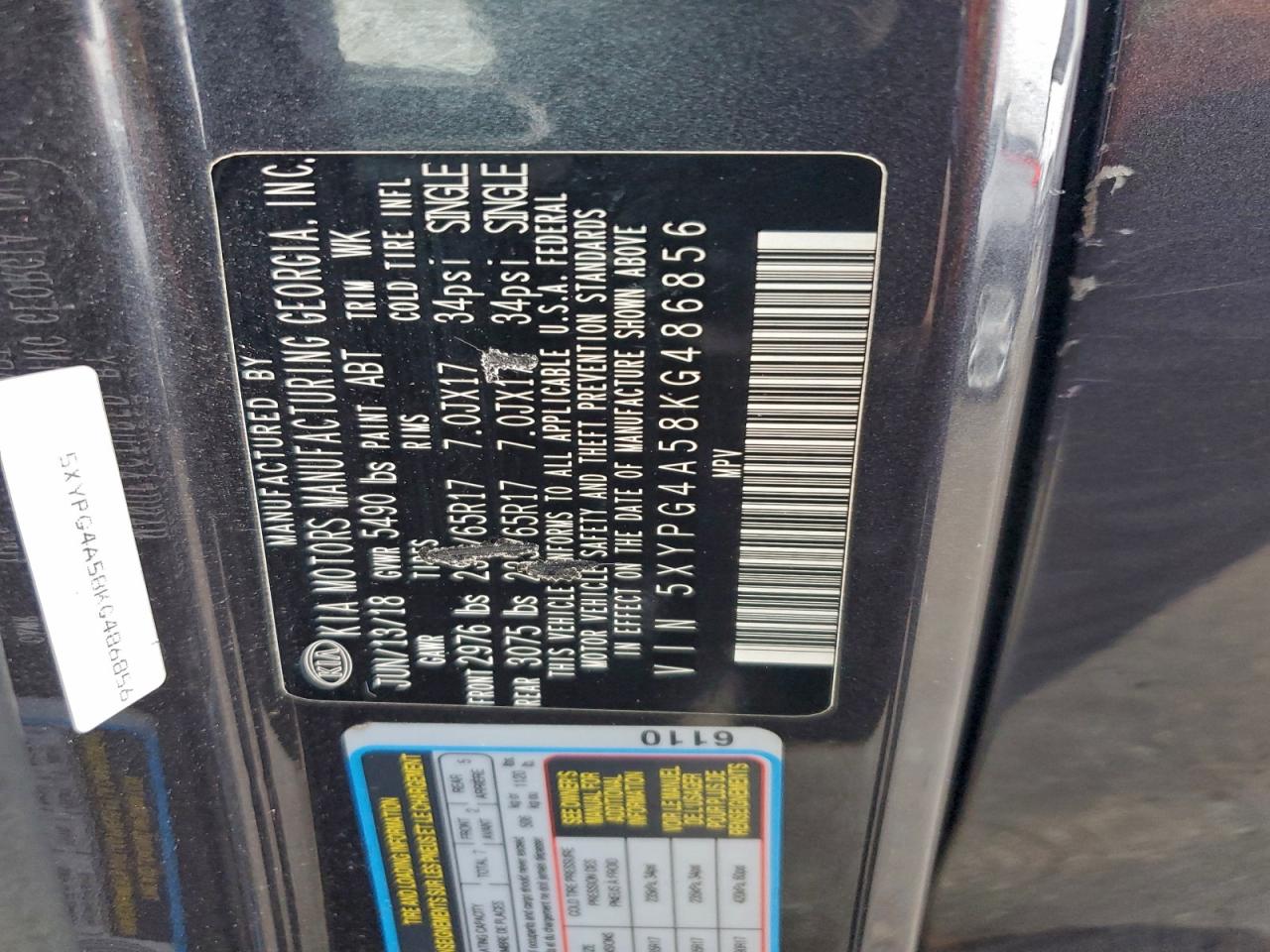 2019 Kia Sorento Lx VIN: 5XYPG4A58KG486856 Lot: 95795725