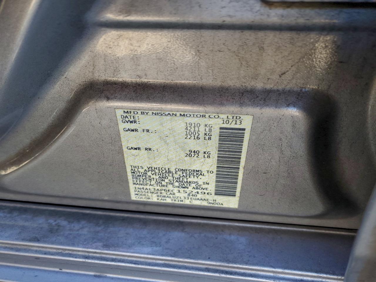 2014 Nissan Altima 2.5 VIN: 1N4AL3AP6EC152496 Lot: 96743615