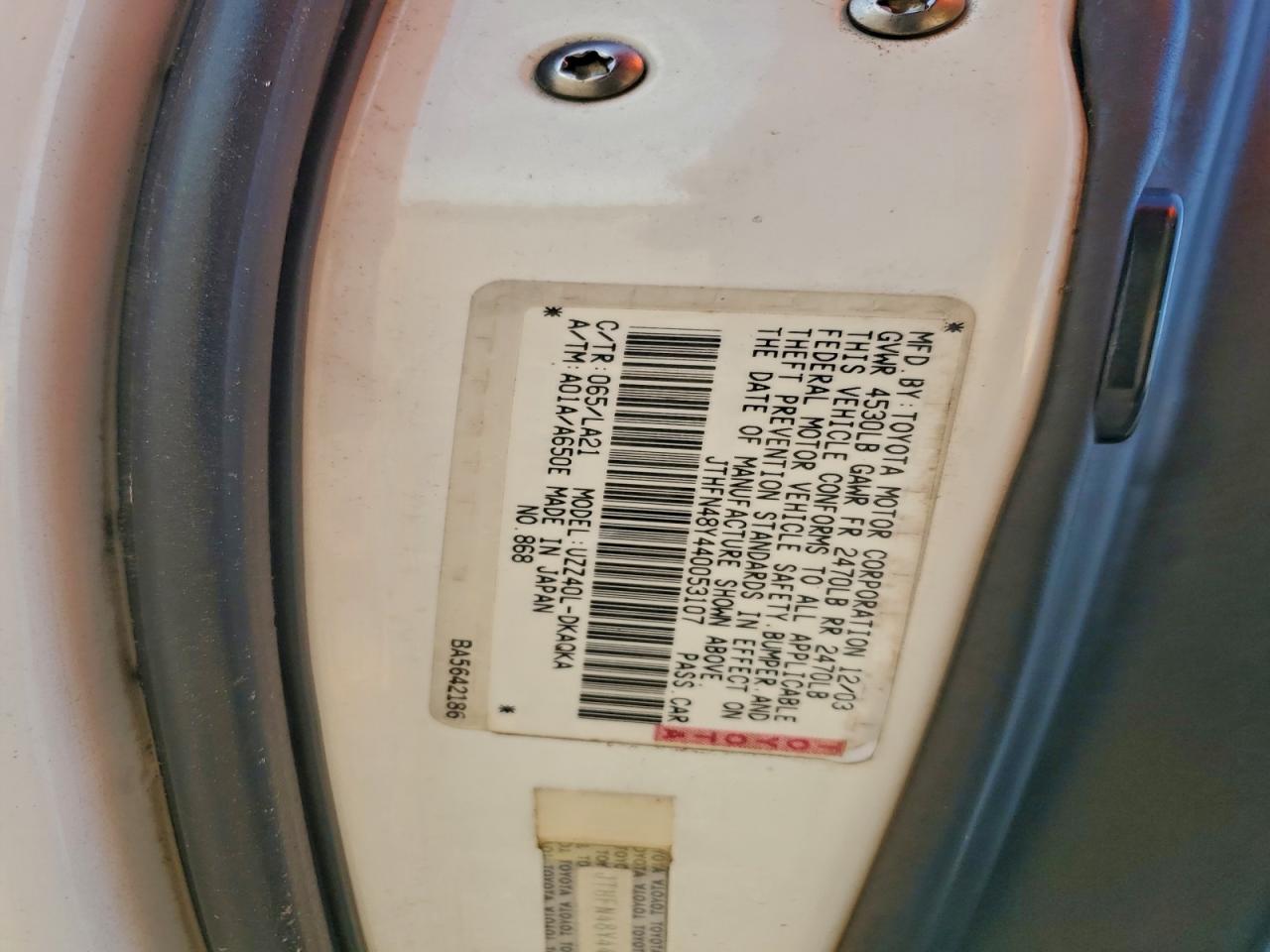 2004 Lexus Sc 430 VIN: JTHFN48Y440053107 Lot: 96699095