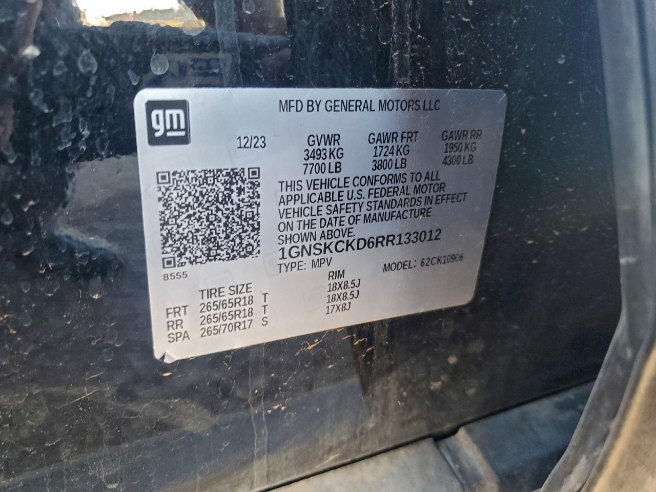 2024 Chevrolet Suburban K1500 Lt VIN: 1GNSKCKD6RR133012 Lot: 94758085