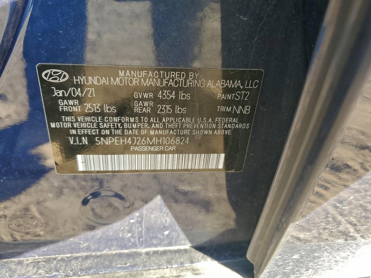 2021 Hyundai Sonata Limited VIN: 5NPEH4J26MH106824 Lot: 96744315