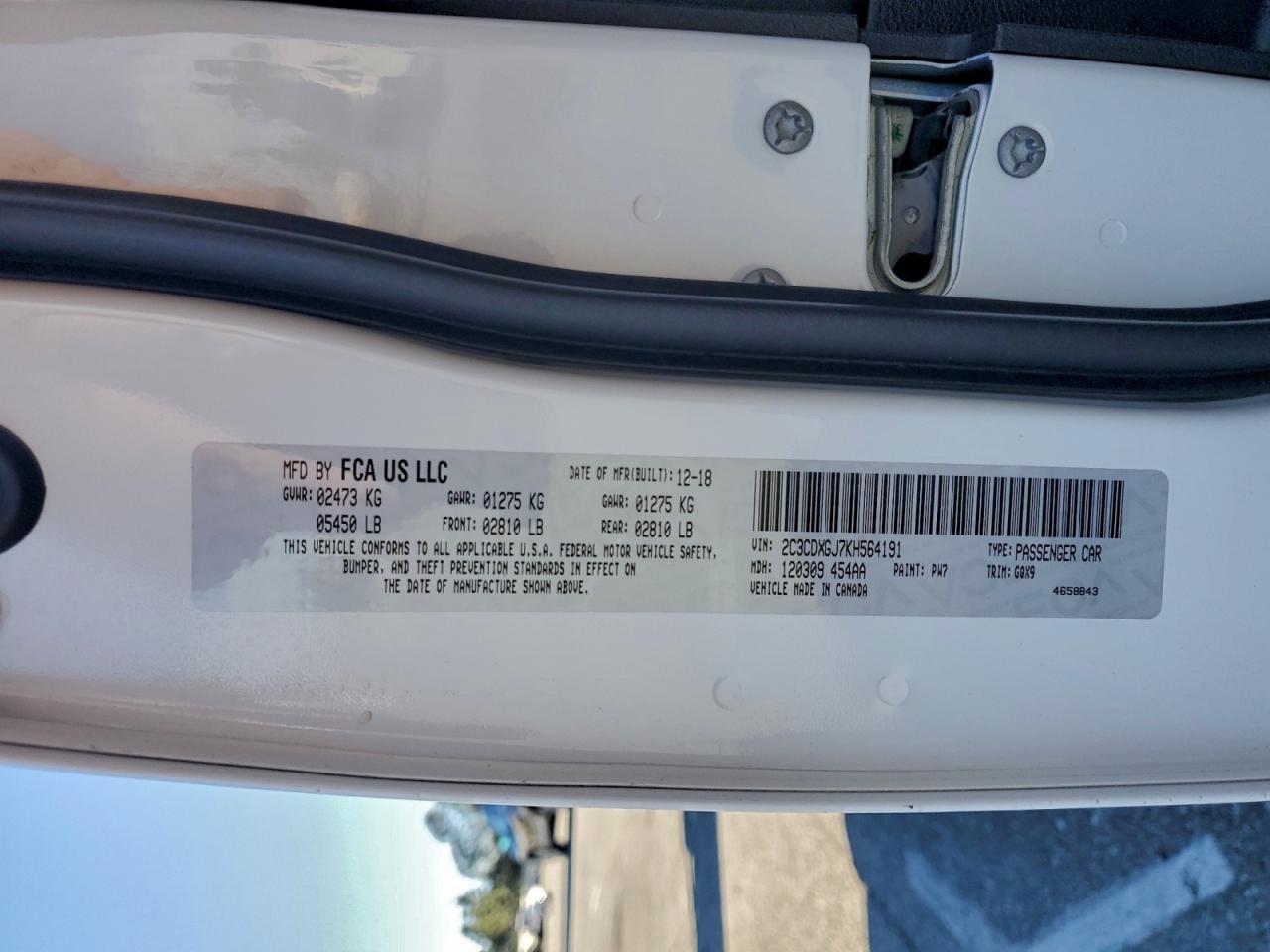 2019 Dodge Charger Scat Pack VIN: 2C3CDXGJ7KH564191 Lot: 94934915