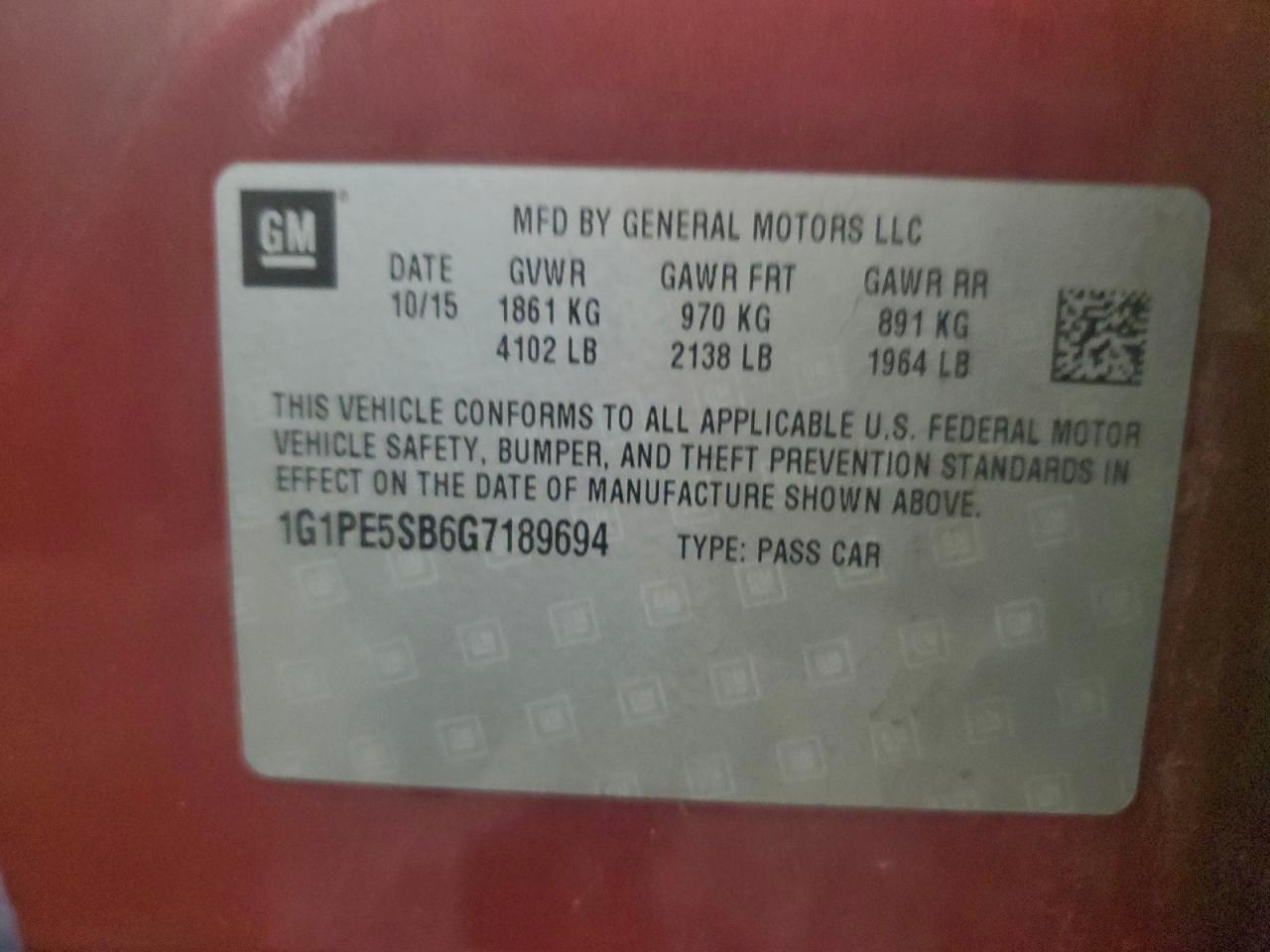 2016 Chevrolet Cruze Limited Lt VIN: 1G1PE5SB6G7189694 Lot: 97227455