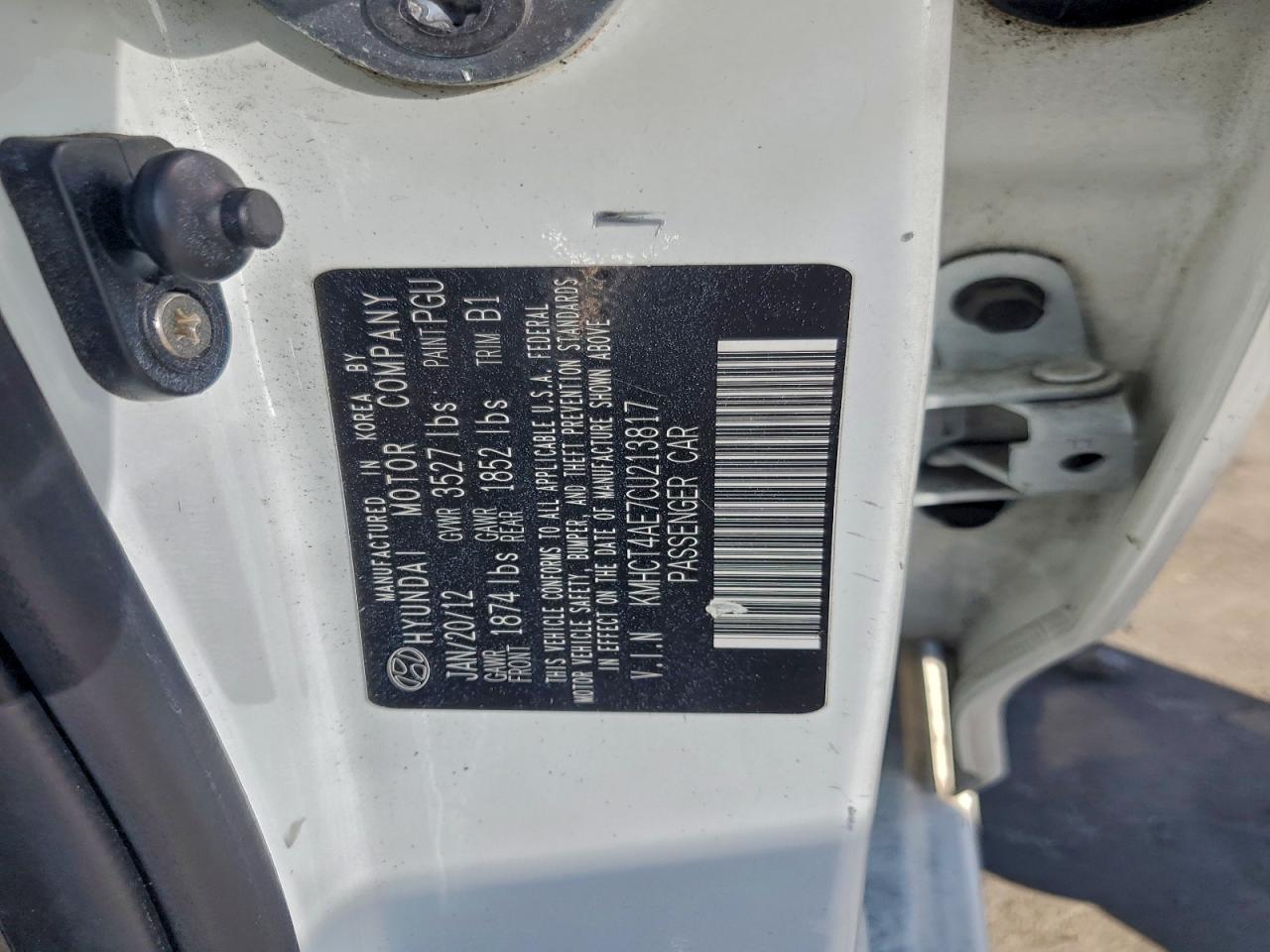 2012 Hyundai Accent Gls VIN: KMHCT4AE7CU213817 Lot: 95111785