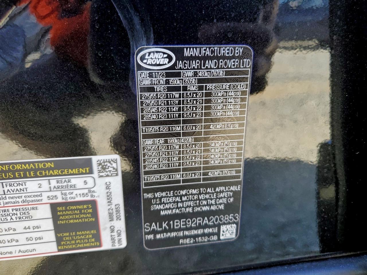 2024 Land Rover Range Rover Autobiography VIN: SALK1BE92RA203853 Lot: 94886395