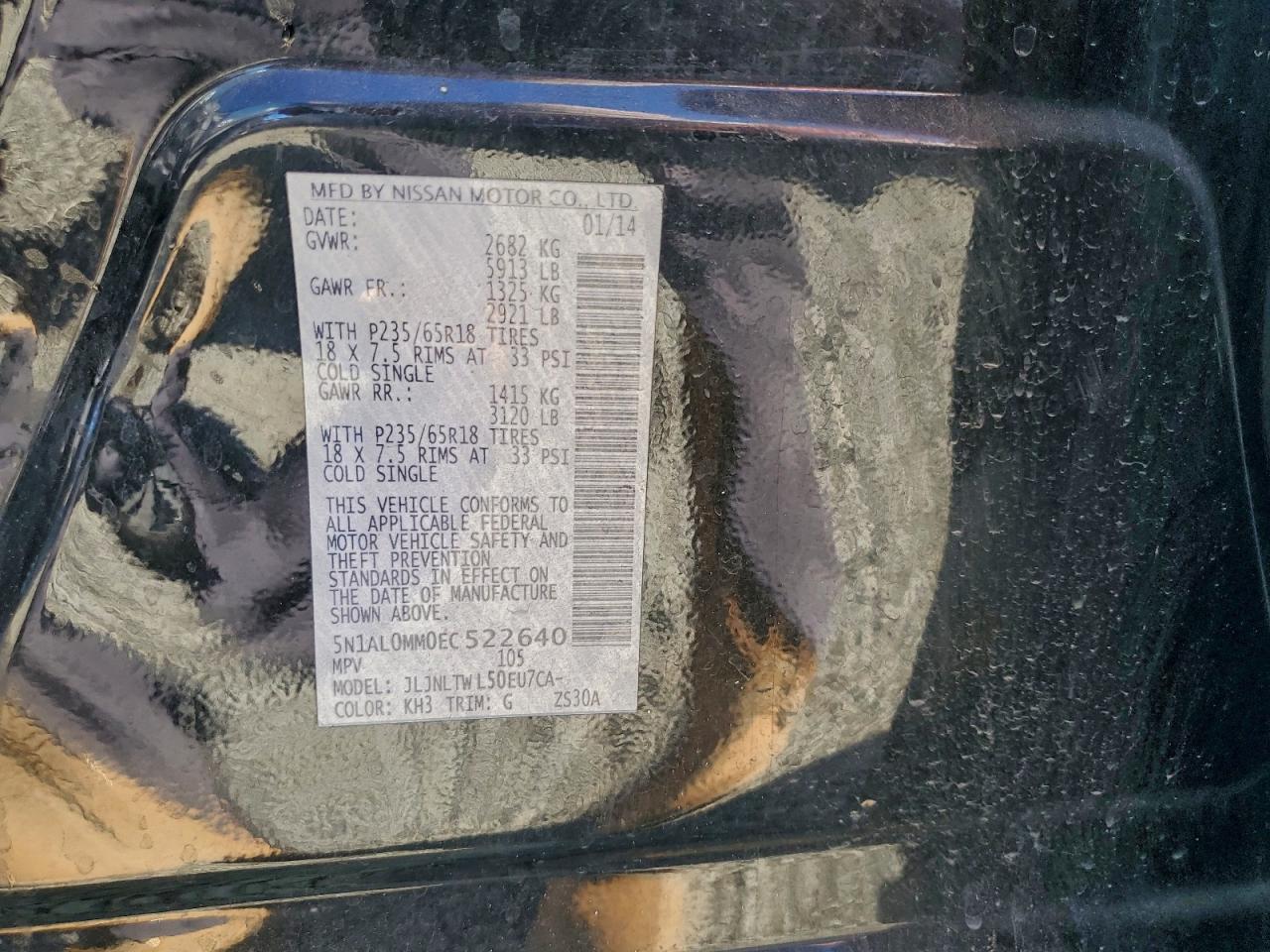 2014 Infiniti Qx60 VIN: 5N1AL0MM0EC522640 Lot: 96831165