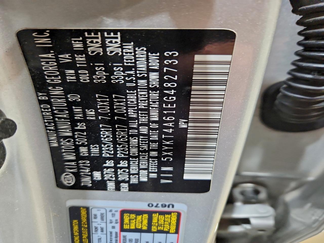 2014 Kia Sorento Lx VIN: 5XYKT4A61EG482733 Lot: 95836025