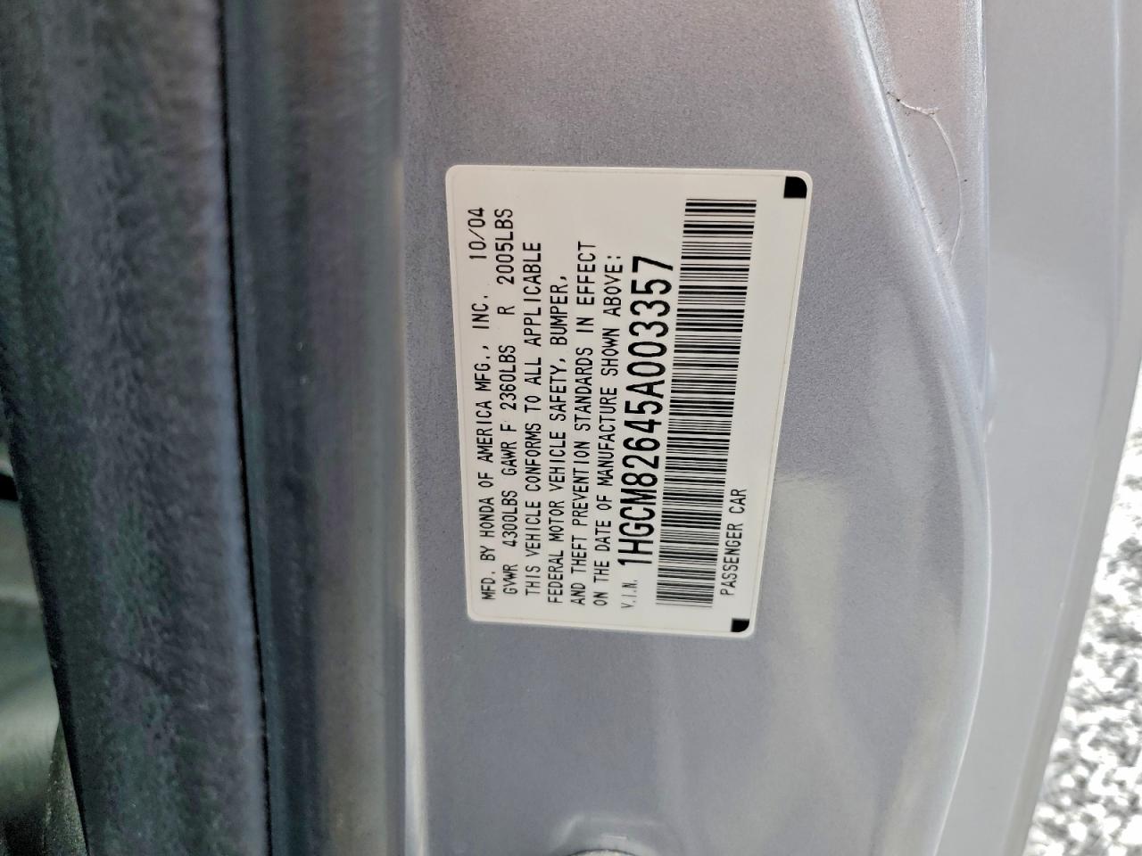 2005 Honda Accord Ex VIN: 1HGCM82645A003357 Lot: 94788405