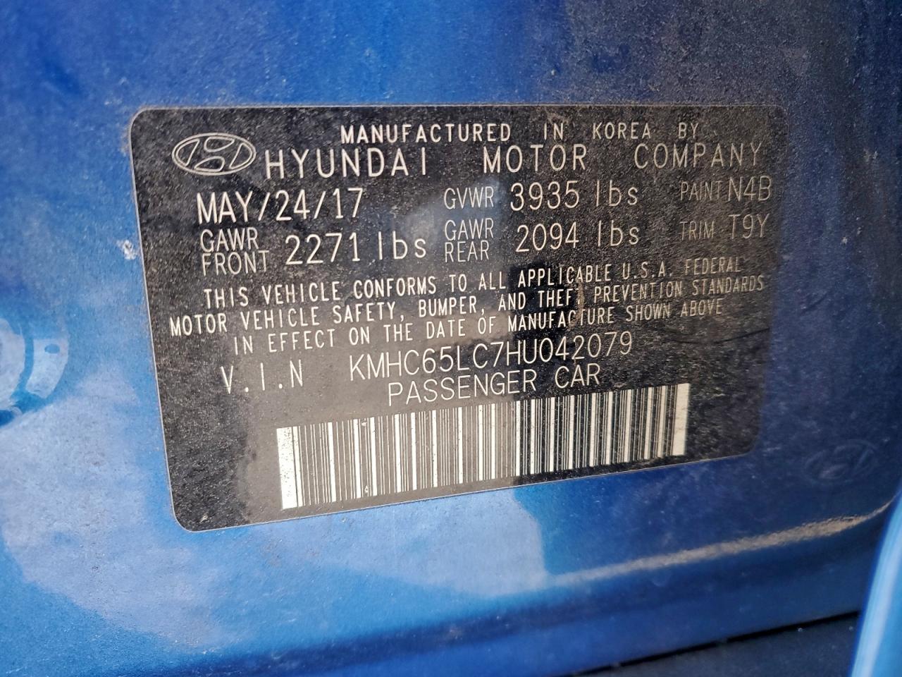 2017 Hyundai Ioniq Blue VIN: KMHC65LC7HU042079 Lot: 94295495