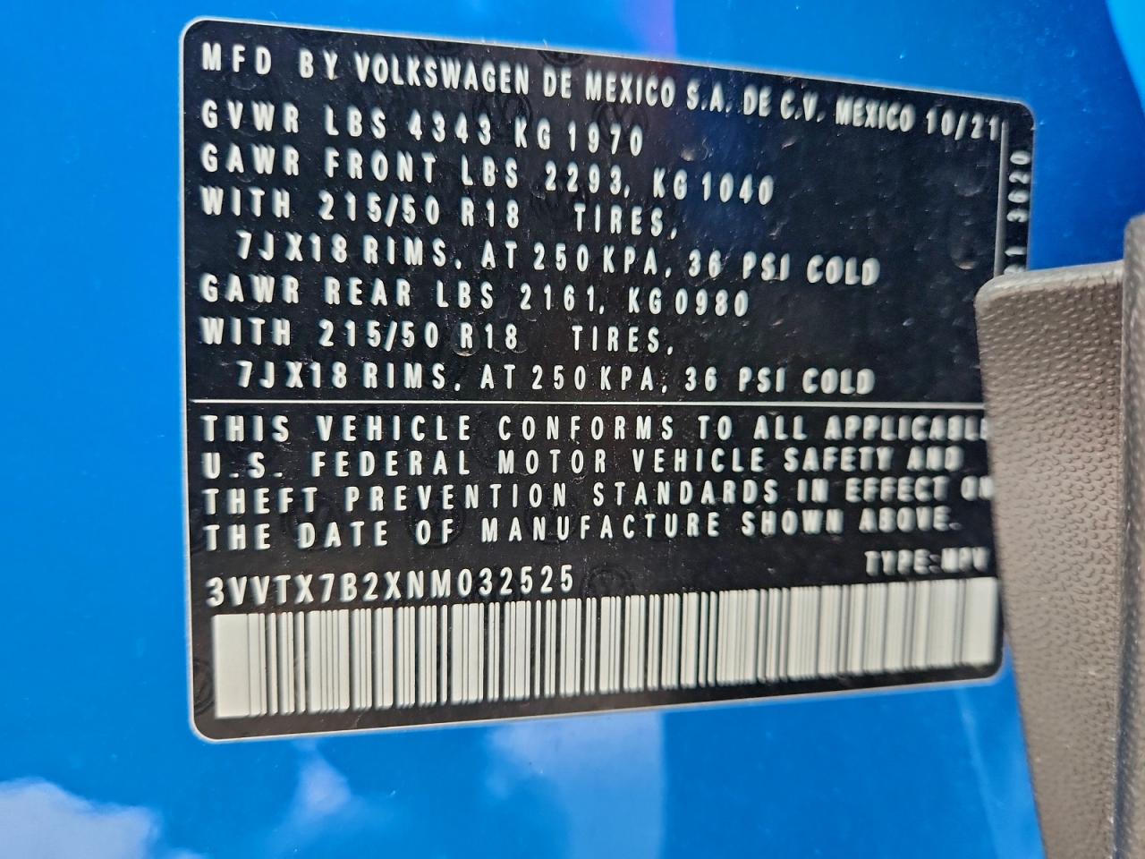 2022 Volkswagen Taos Se VIN: 3VVTX7B2XNM032525 Lot: 97461415