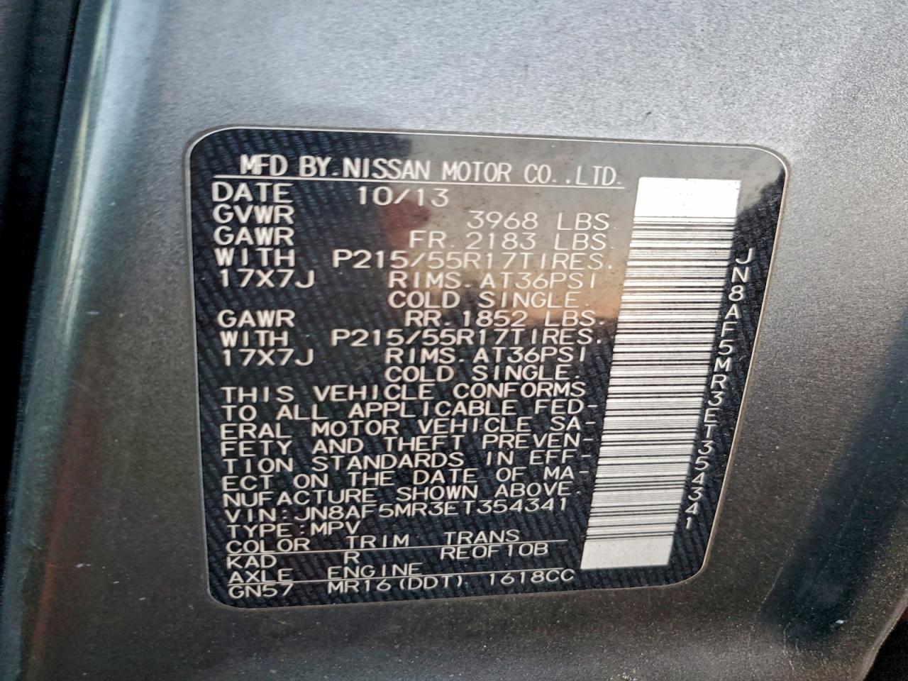 2014 Nissan Juke S VIN: JN8AF5MR3ET354341 Lot: 94817835