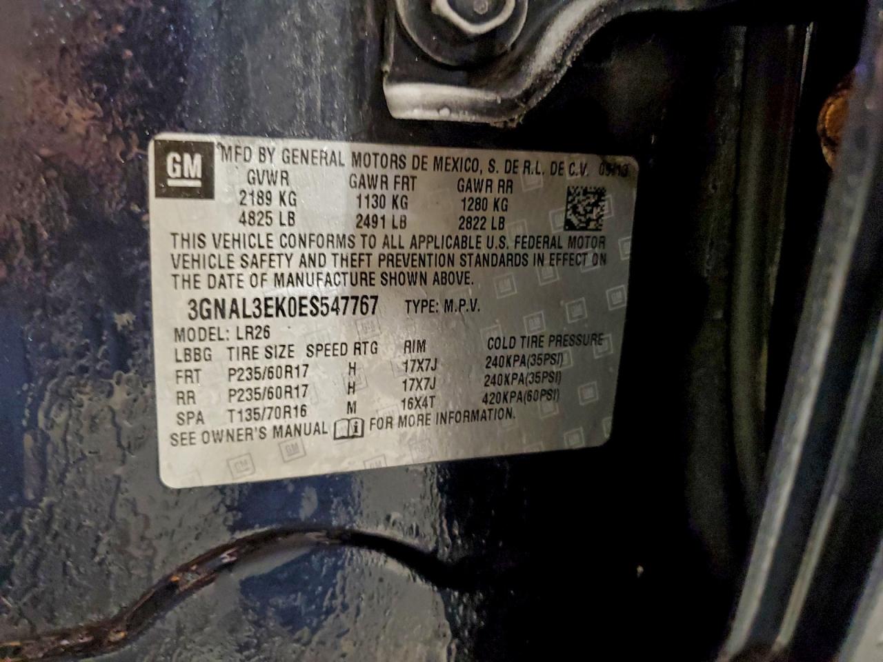 2014 Chevrolet Captiva Lt VIN: 3GNAL3EK0ES547767 Lot: 96245765