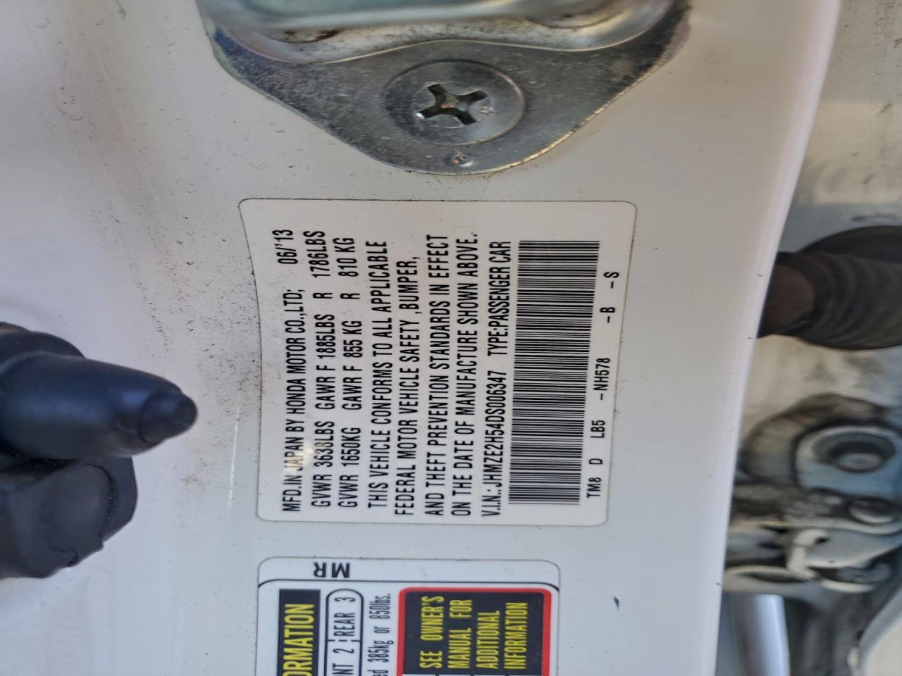 2013 Honda Insight Lx VIN: JHMZE2H54DS006347 Lot: 97166455