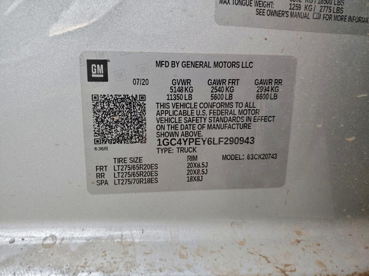 2020 Chevrolet Silverado K2500 Heavy Duty Ltz VIN: 1GC4YPEY6LF290943 Lot: 95009545