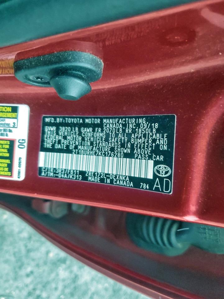 2019 Toyota Corolla L VIN: 2T1BURHE7KC176280 Lot: 96034145