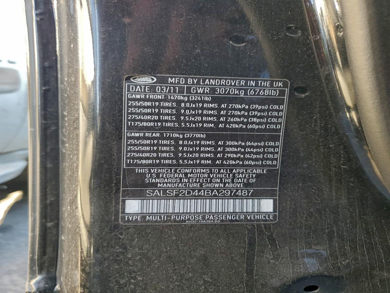 2011 Land Rover Range Rover Sport Hse VIN: SALSF2D44BA297487 Lot: 96629075