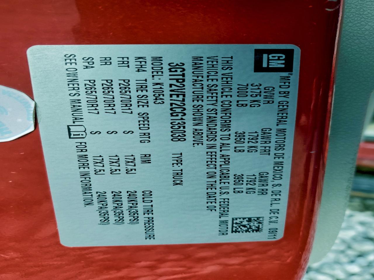 2012 GMC Sierra K1500 Sle VIN: 3GTP2VE72CG135038 Lot: 94493565