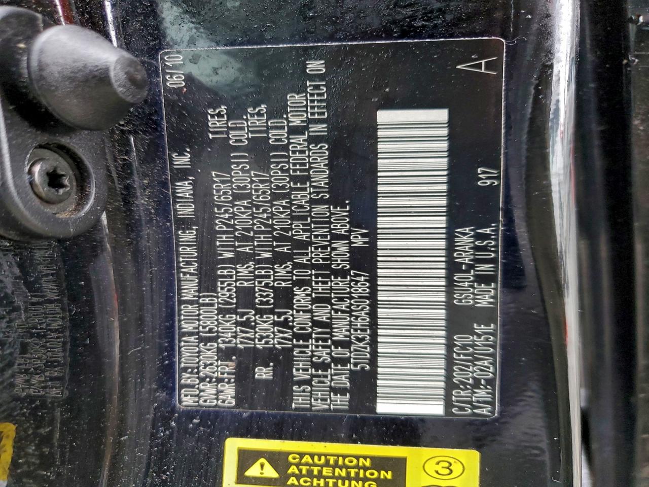 2010 Toyota Highlander VIN: 5TDZK3EH6AS018647 Lot: 94887685