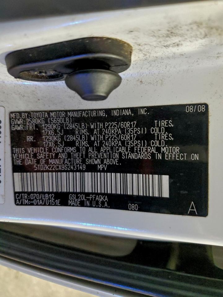 2009 Toyota Sienna Xle VIN: 5TDZK22CX9S243149 Lot: 94432175