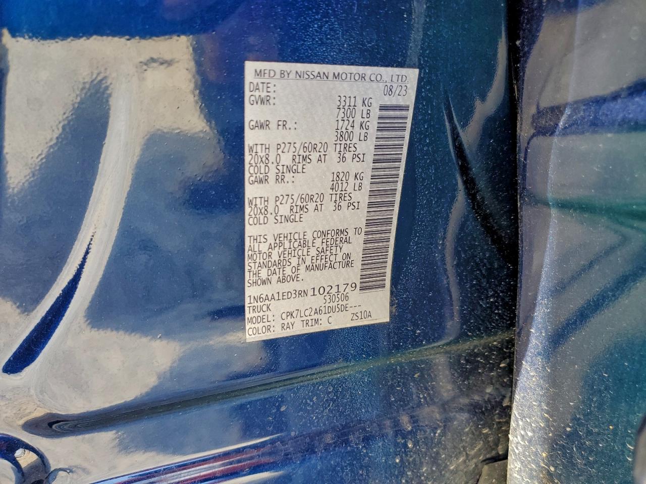 2024 Nissan Titan Pro-4X VIN: 1N6AA1ED3RN102179 Lot: 95861945