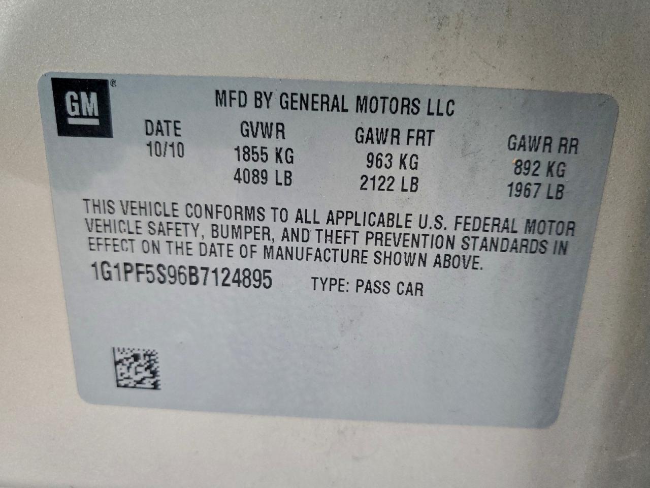 2011 Chevrolet Cruze Lt VIN: 1G1PF5S96B7124895 Lot: 94738985