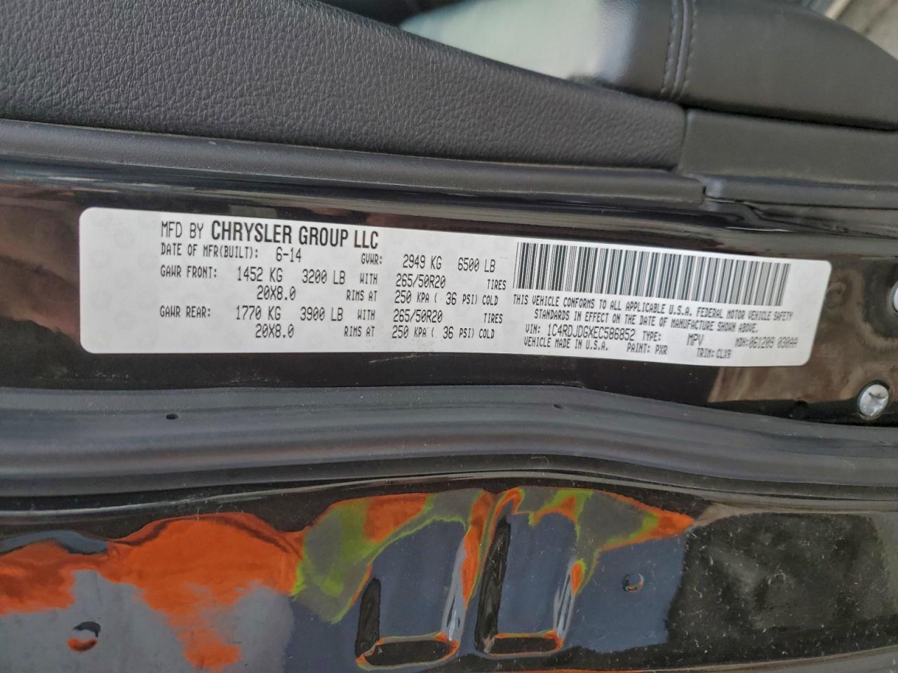 2014 Dodge Durango Limited VIN: 1C4RDJDGXEC586852 Lot: 94494025