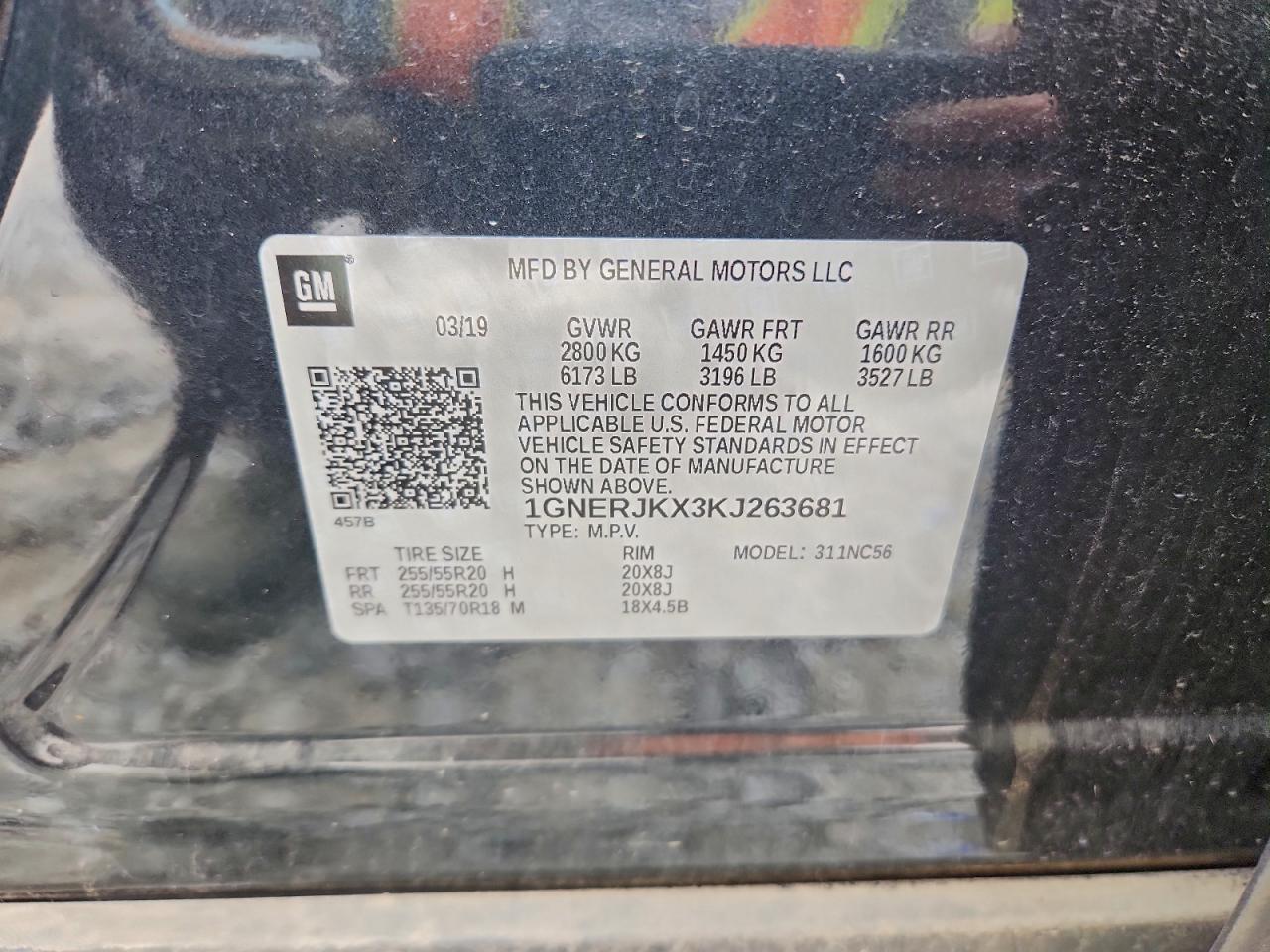 2019 Chevrolet Traverse Rs VIN: 1GNERJKX3KJ263681 Lot: 97347325