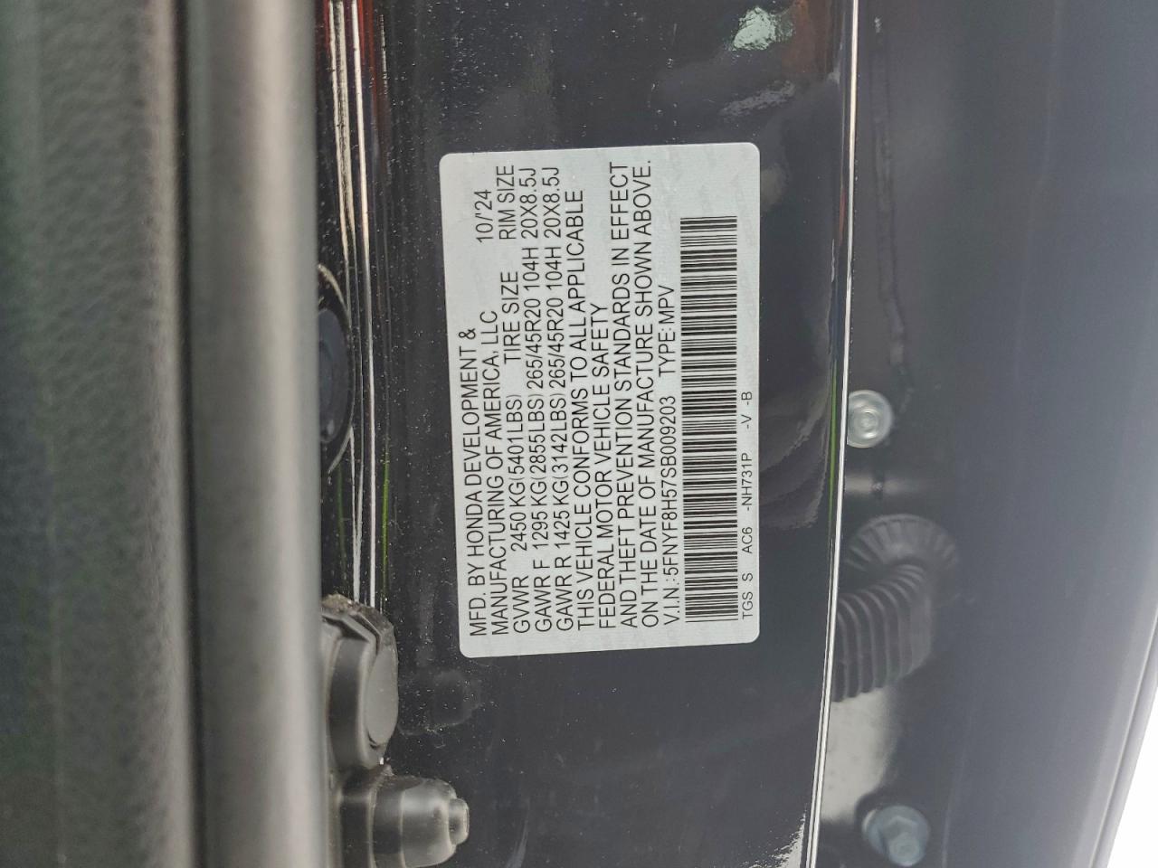 2025 Honda Passport Exl VIN: 5FNYF8H57SB009203 Lot: 94856255