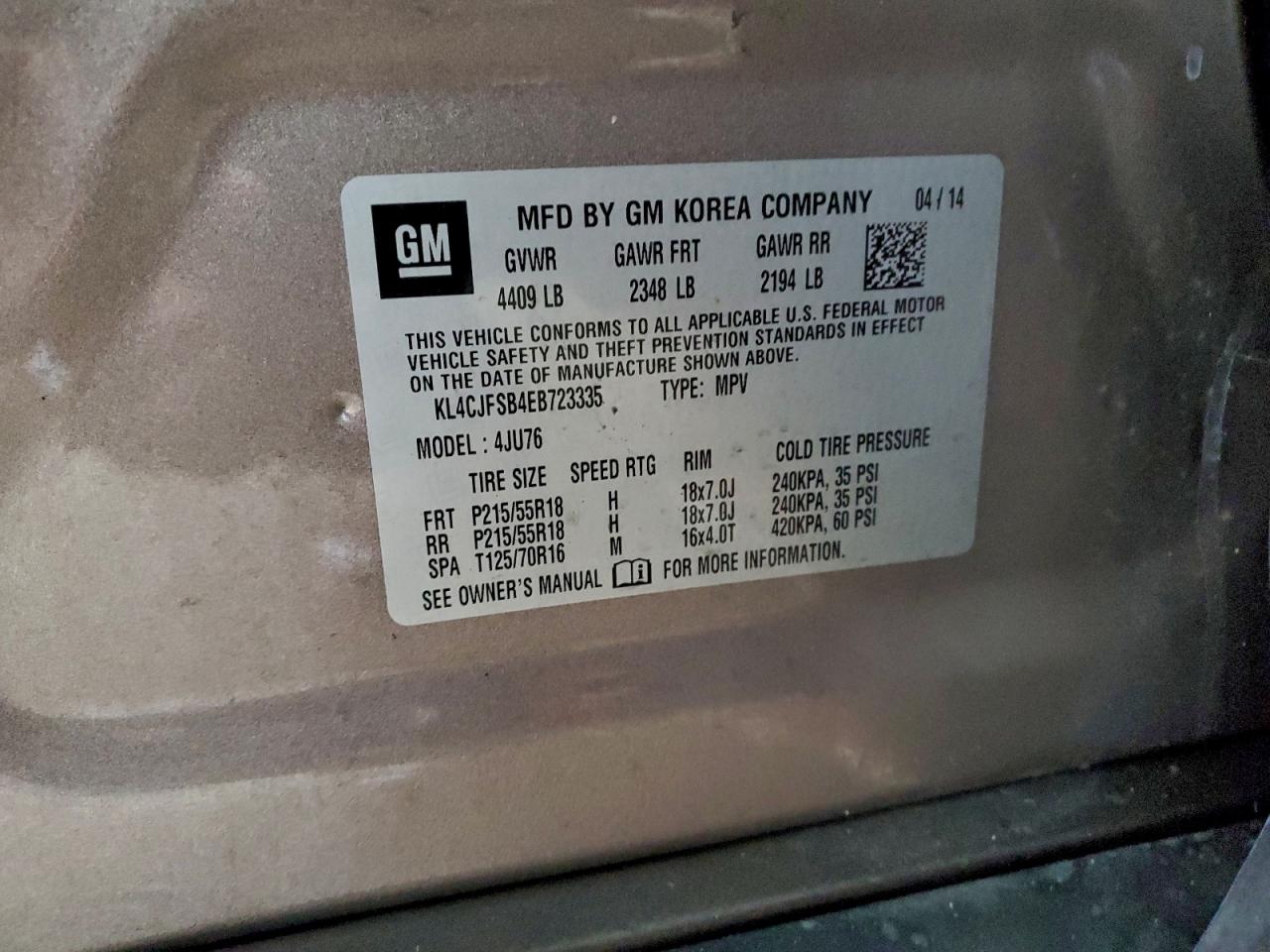 2014 Buick Encore Convenience VIN: KL4CJFSB4EB723335 Lot: 95327655