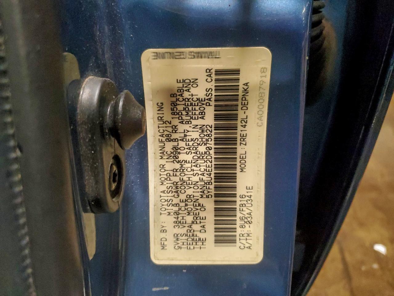 2013 Toyota Corolla Base VIN: 5YFBU4EE2DP075822 Lot: 96145975